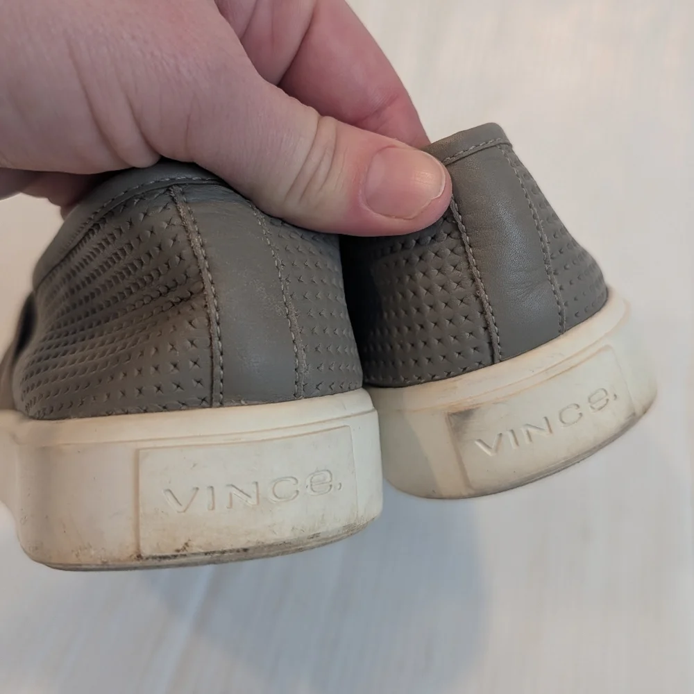 VINCE Women's Gray Perforated Leather Slip-On Shoes Sneakers Size 6.5
